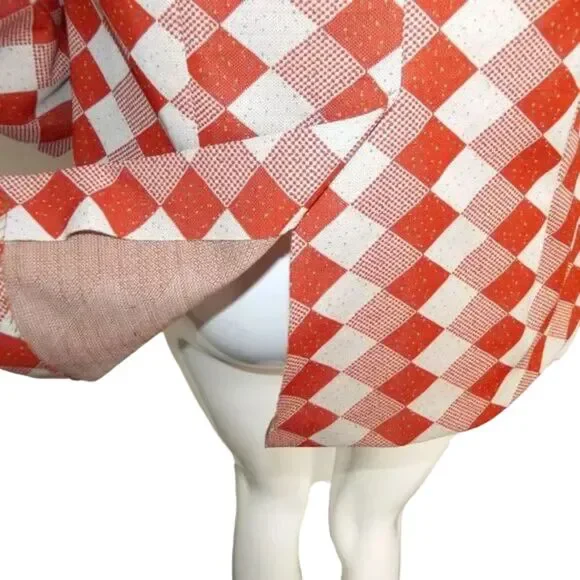 VINTAGE Blazer, M/L, Orange/Off-White Diamonds/Check, 2 buttons, Poly - Picture 7 of 12